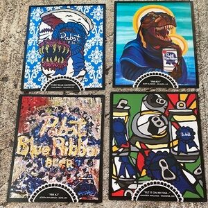 PABST BLUE RIBBON RARE BEER POSTER 2009 SET OF 4 - Art Collection NEW!